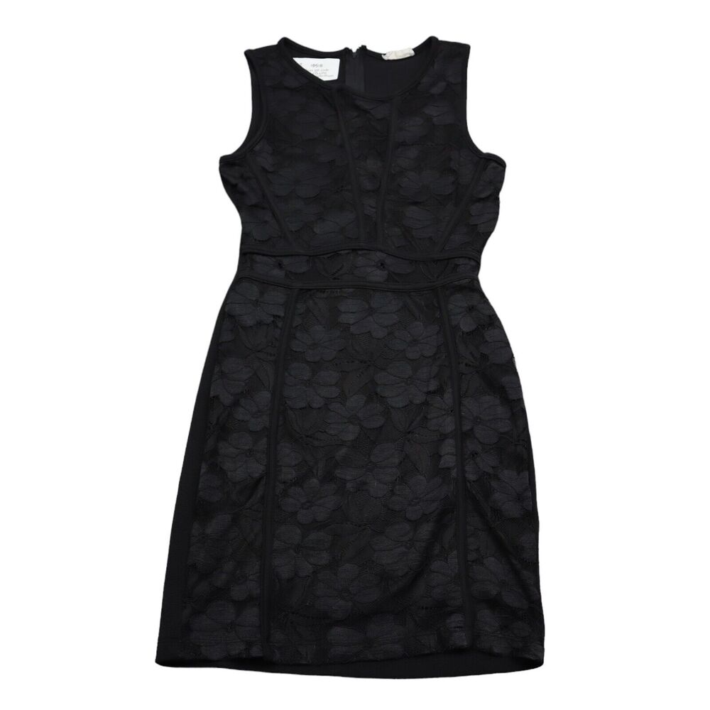 Sarah La Dress Womens M Black Floral Lace Sleeveless Round Neck Back Zip Sheath